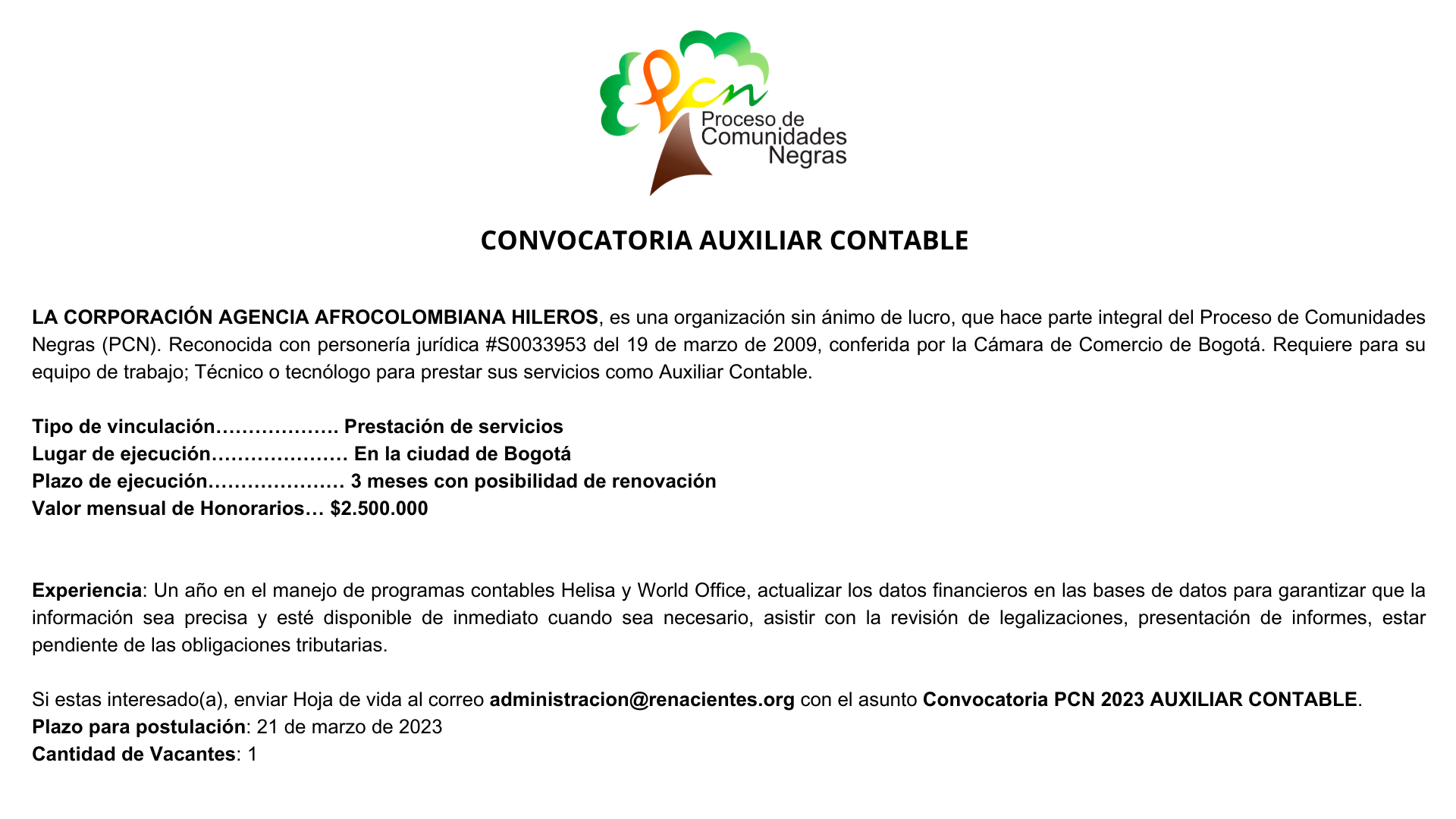 CONVOCATORIA AUXILIAR CONTABLE